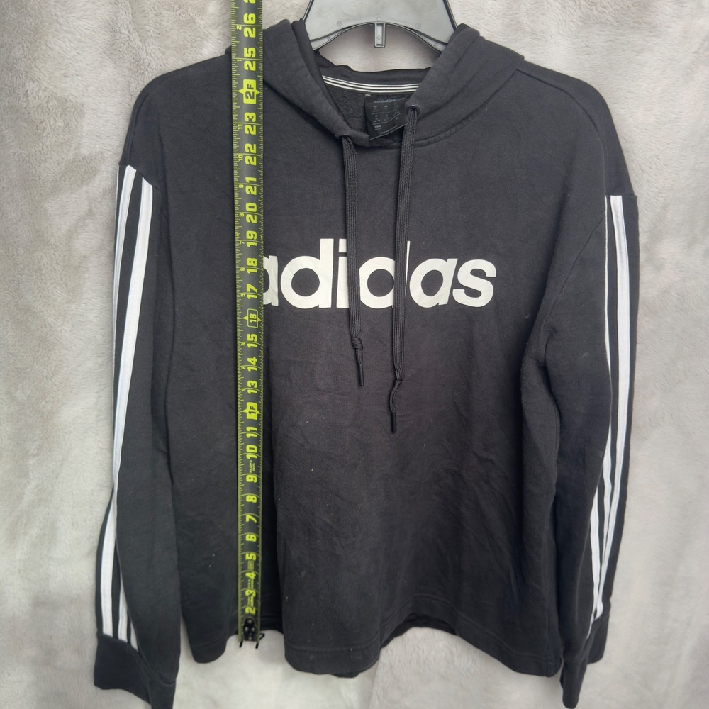 Adidas Essential Logo Hoodie Men's‎ XL Black Pullover Sweatshirt 3-Stripe - Picture 3 of 6